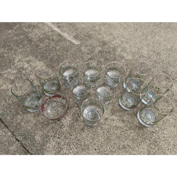 Libbey Clear Glassware Set with Red and Green Holly Design - Picture 5 of 5